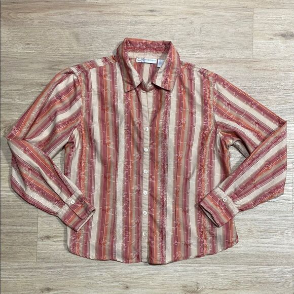 2 Dressbarn Blouses L Vintage-Inspired Button Downs, Plaid & Embroidered Stripe - Picture 8 of 15